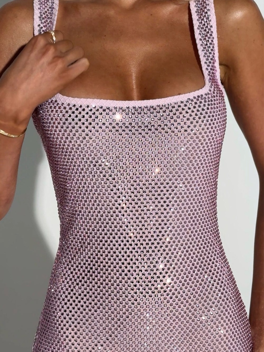 Sequin Square-Neck Maxi Dress - Light Pink - Picture 3 of 4